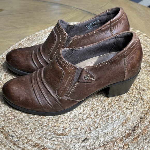 Earth Origins Shoes - Earth Origins Brown Leather Cottagecore Slip-On Block Heel Comfort Shoe Size 7.5